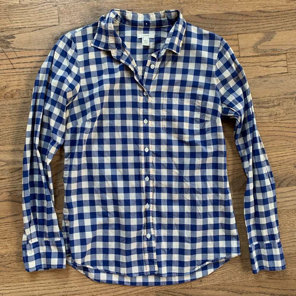 J. Crew blue buffalo check plaid shirt, Size 2